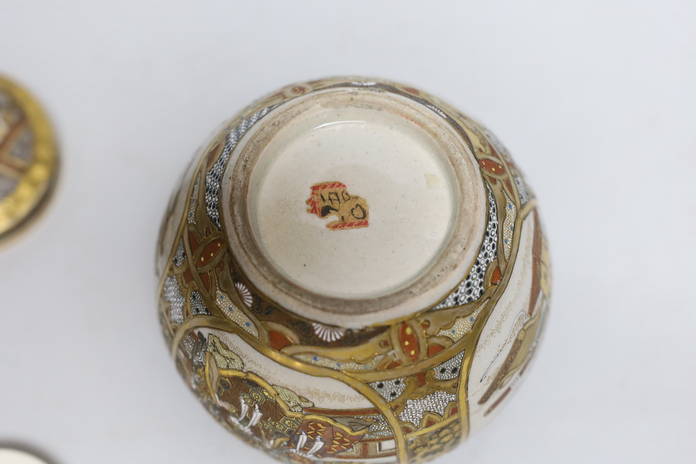 A Japanese Satsuma lidded jar and cover, 12cm high